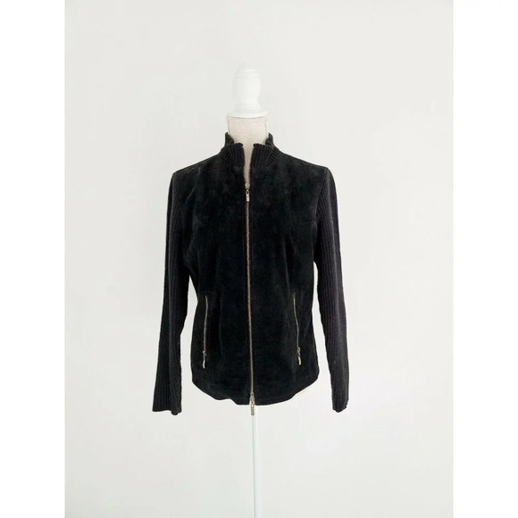 Ami Jackets & Blazers - AMI  Black Leather Ribbed Sleeves Zip Western Cowgirl Mock Jacket Blazer Size M
